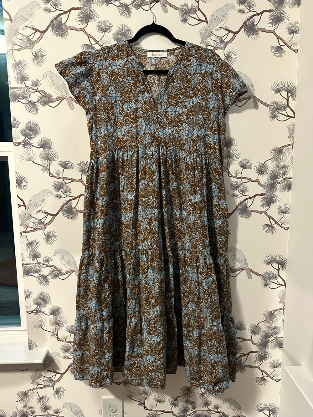 Bindu 100% Cotton India Floral Tiered Midi Dress Size Large